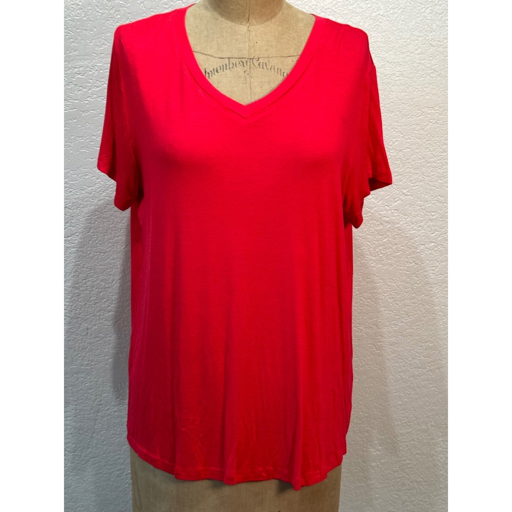 Jess Lea Womens Red V-Neck Short Sleeve Rayon Spandex Soft T-Shirt XL NWT